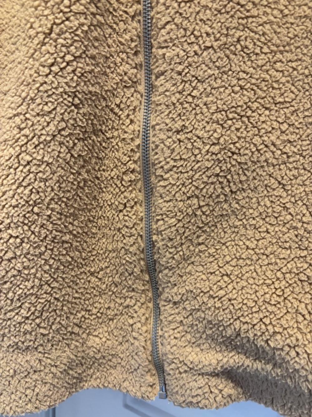 GAP Women's Small Camel Tan Sherpa Fleece Long Zip-Up Jacket Coat - Picture 5 of 7
